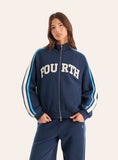 Navy Side Stripe Double Zip Funnel Neck Track Jacket
