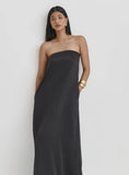 Black Satin Bandeau Maxi Dress