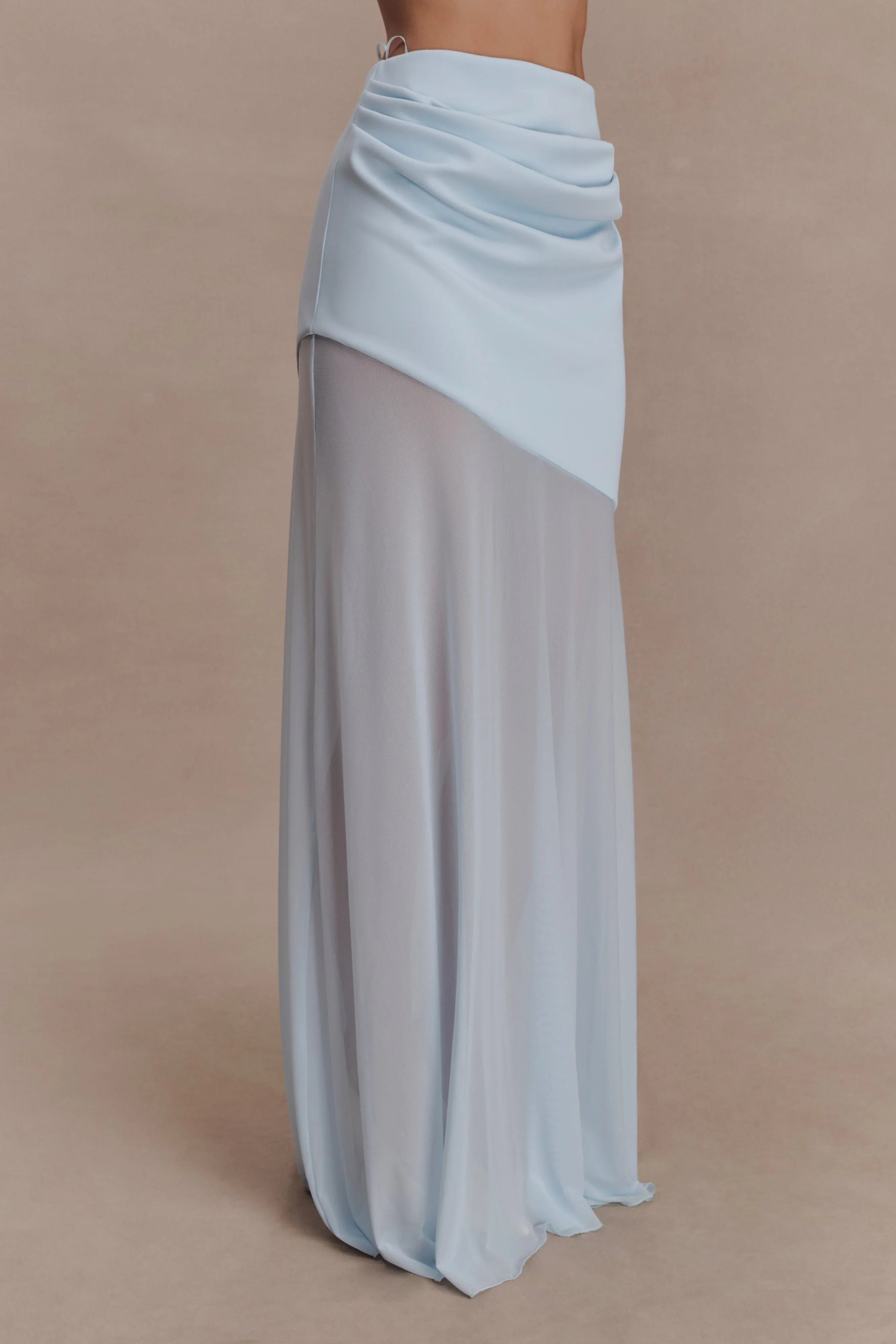 Portia Scuba And Mesh Maxi Skirt Pale Blue