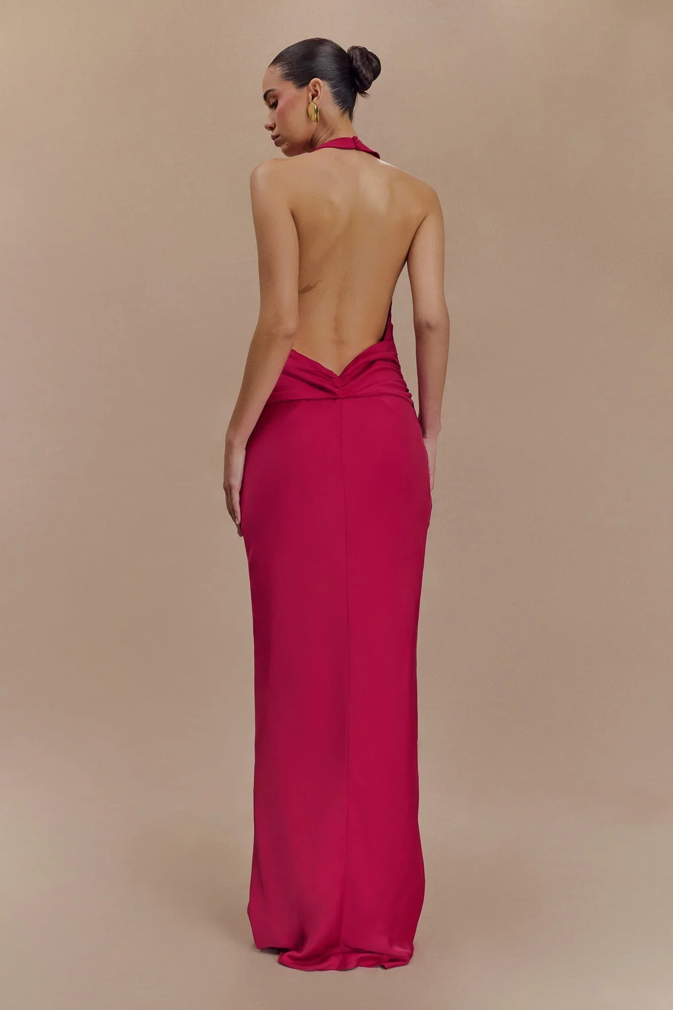Rinna Satin Halter Maxi Dress Pink Cherry