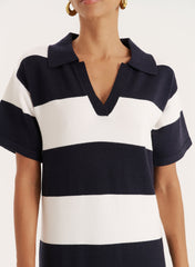 Black And White Stripe Knitted Rugby Maxi Dress