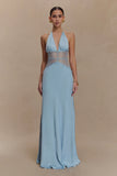 Dinah Lace And Satin Maxi Dress Cornflower Blue