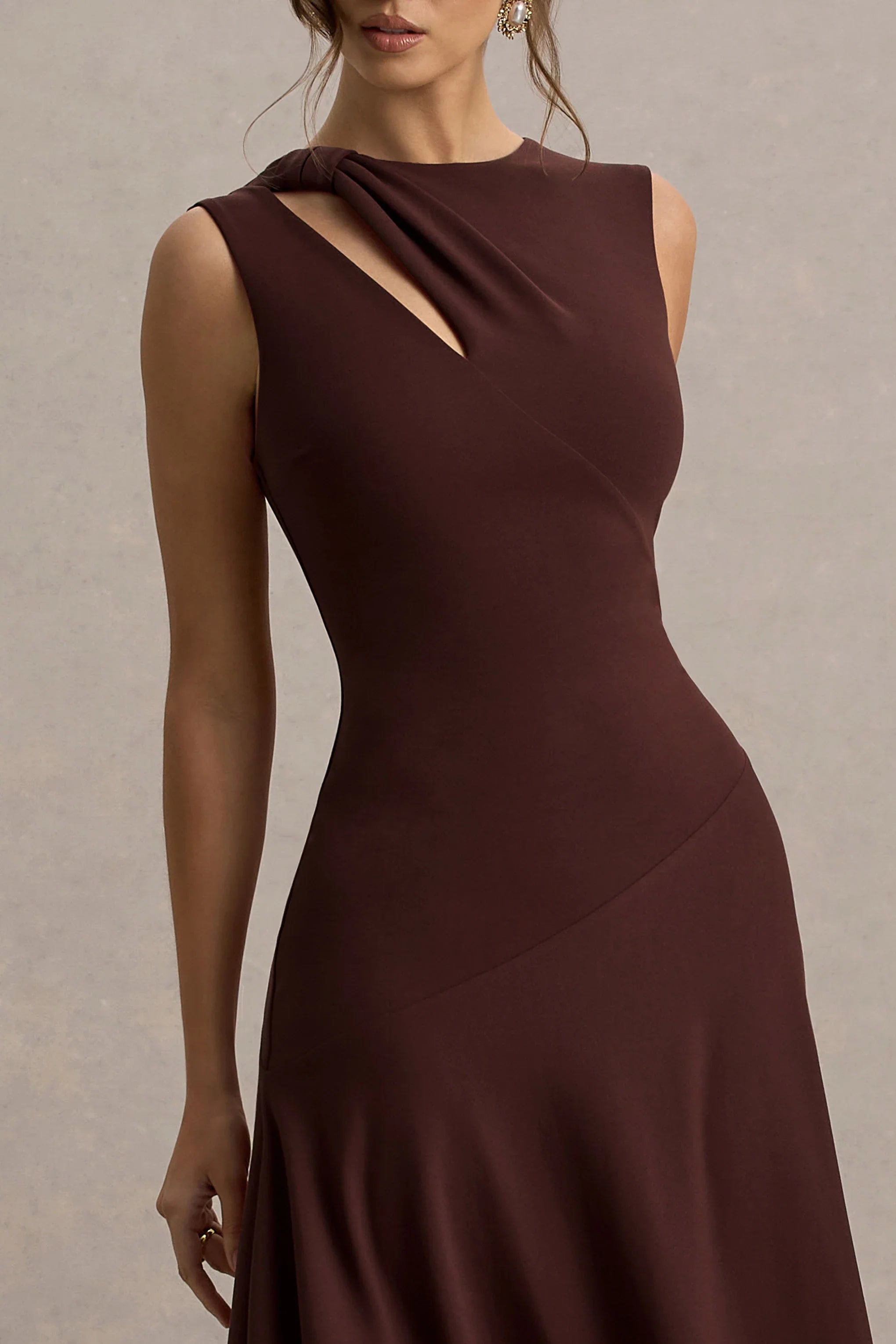 Francesca Brown Knotted Midi Dress With Handkerchief Hem