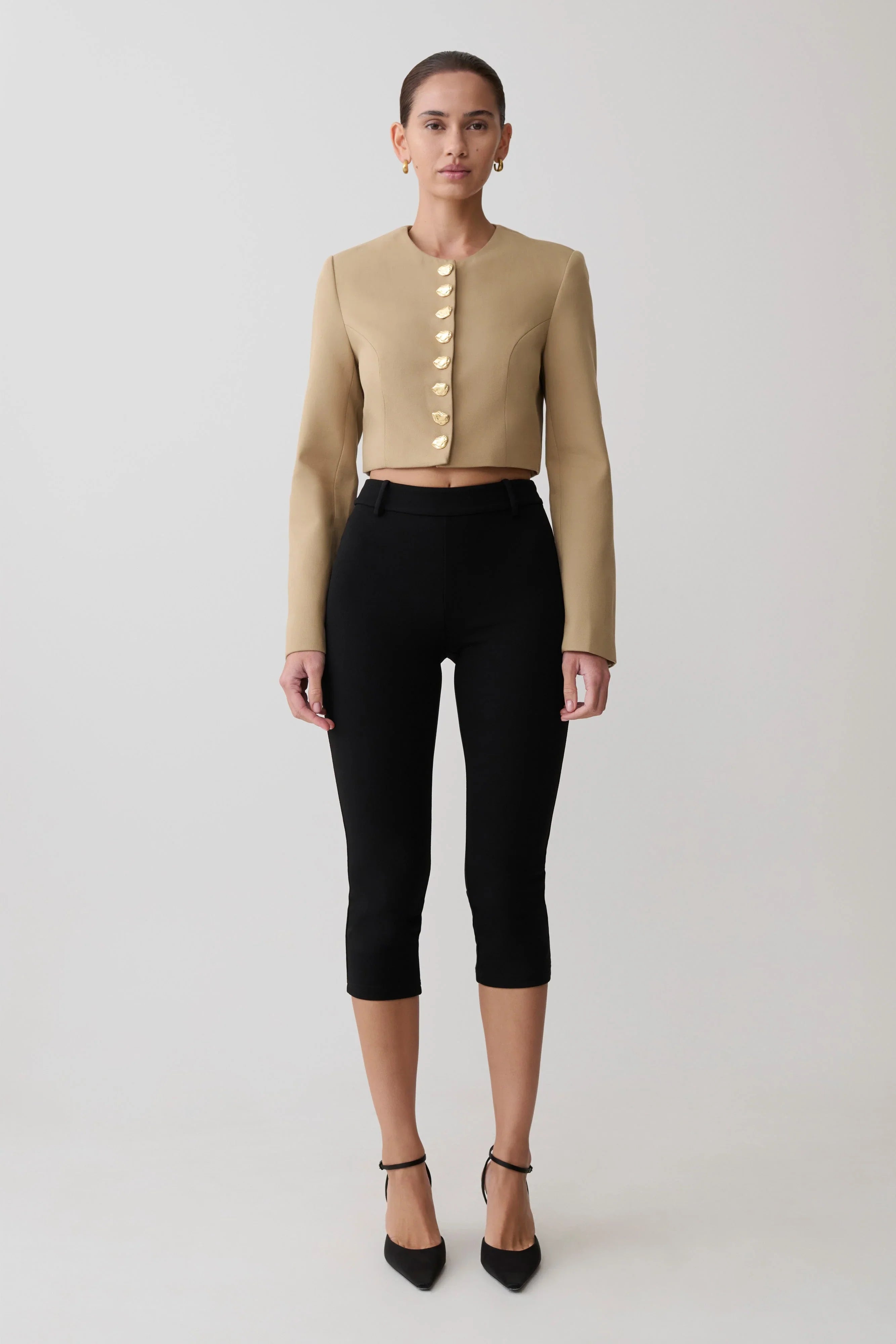 Marielle Button Up Cropped Jacket Taupe
