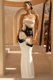 Ceremony Cream And Black Floral Print Bandeau Maxi Dress