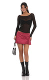 Satin Side Slit Mini Skort in Maroon