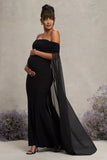 Carlotta Black Bardot Maternity Maxi Dress With Chiffon Cape