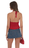 Lace V Neck Halter Top in Red