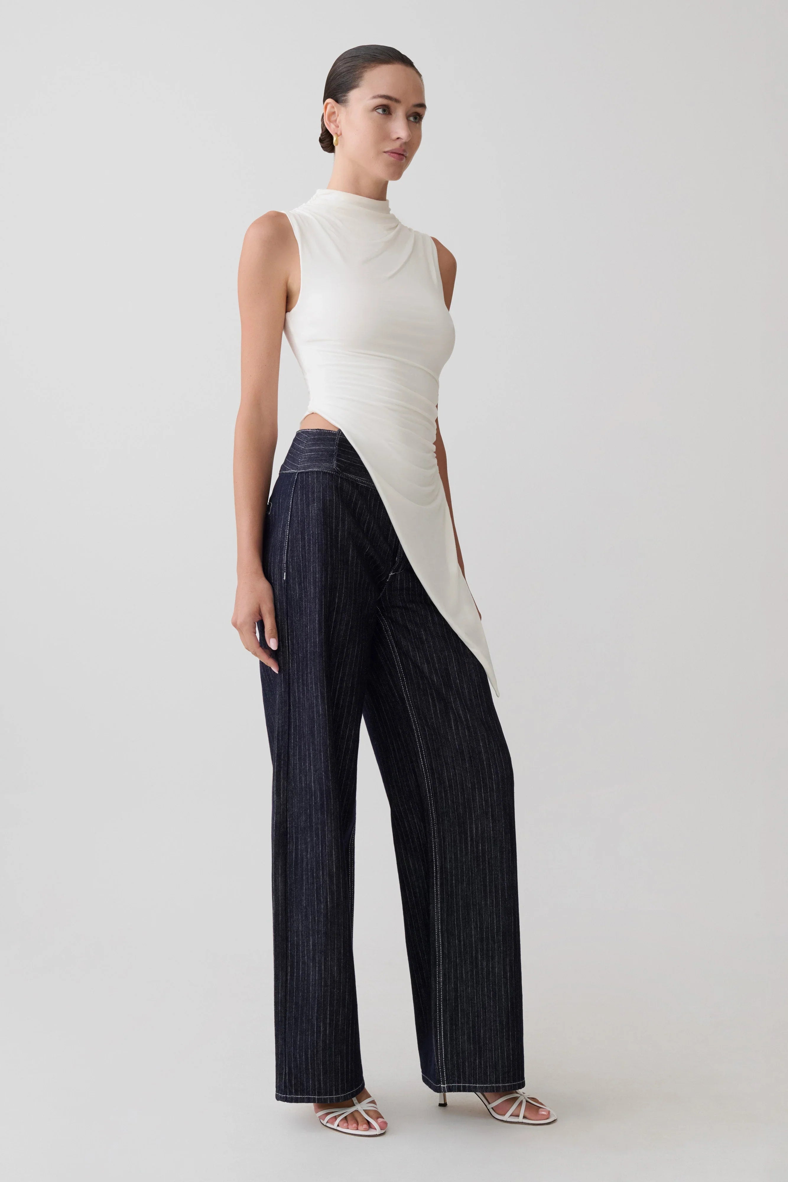 Suong High Neck Gathered Top White