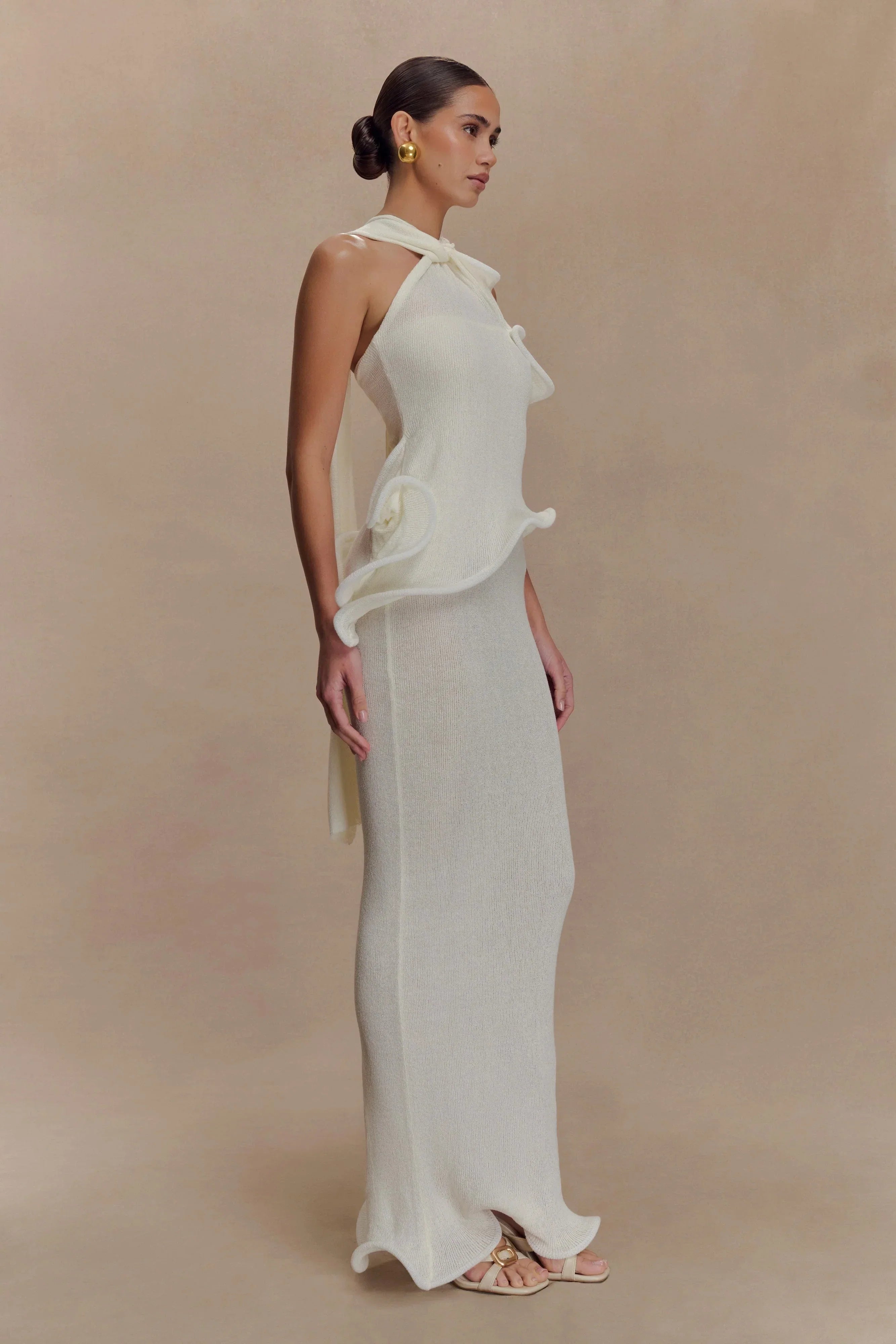Caprice Halter Knit Maxi Dress White