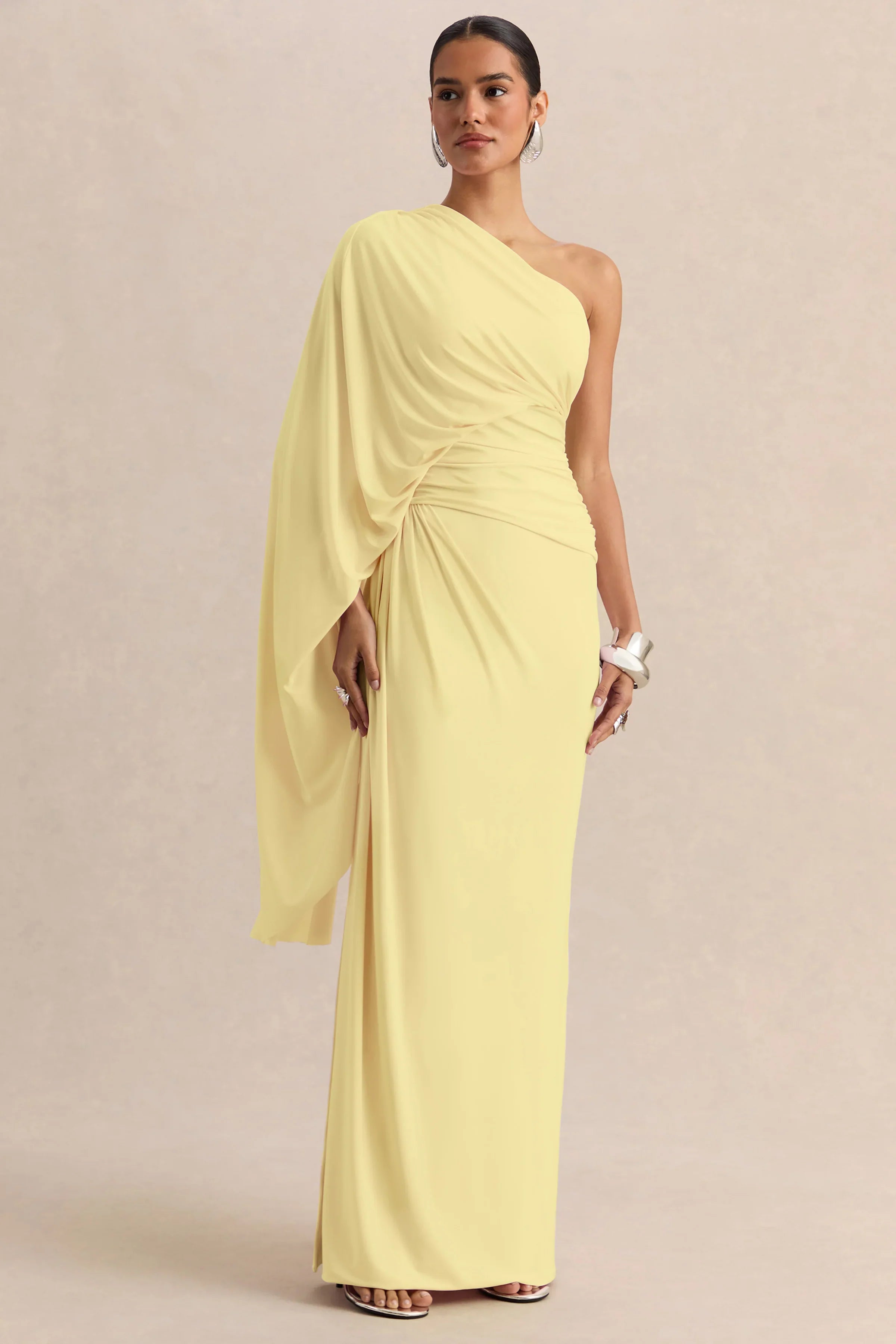 Sabella Lemon Asymmetric Neck Maxi Dress