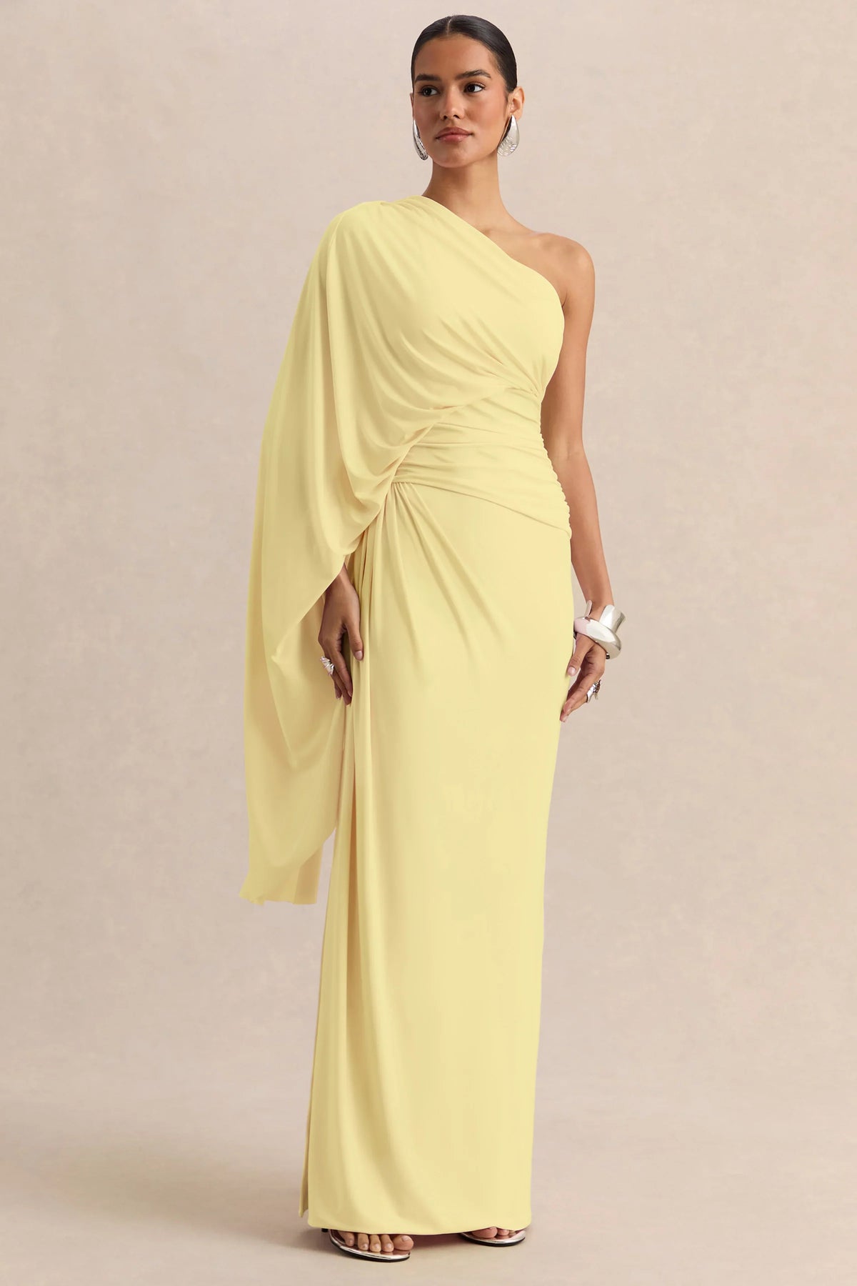 Sabella Lemon Asymmetric Neck Maxi Dress
