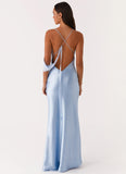 Too Sweet Satin Maxi Dress Blue