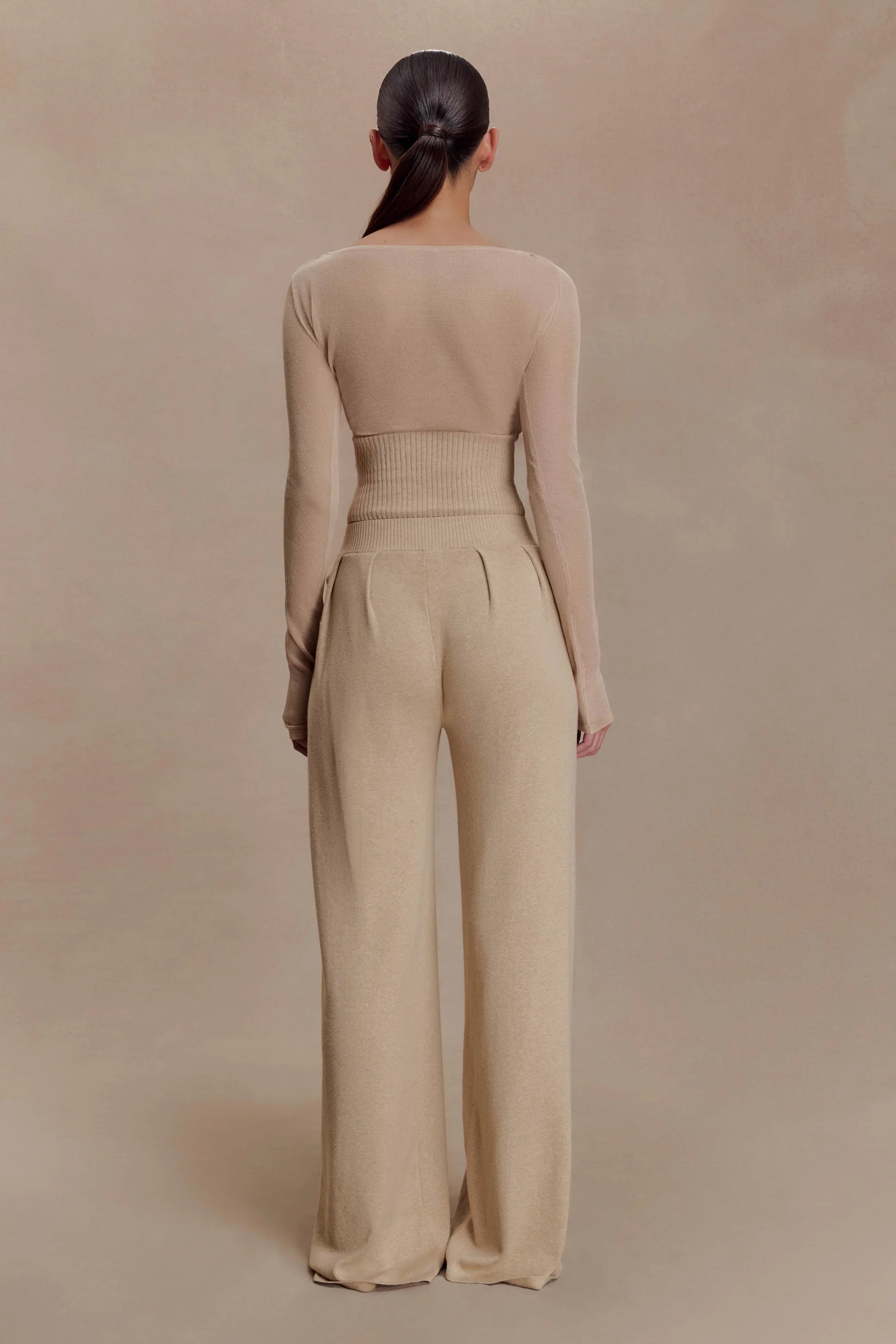Frannie Gathered Silk Blend Knit Pants Sand