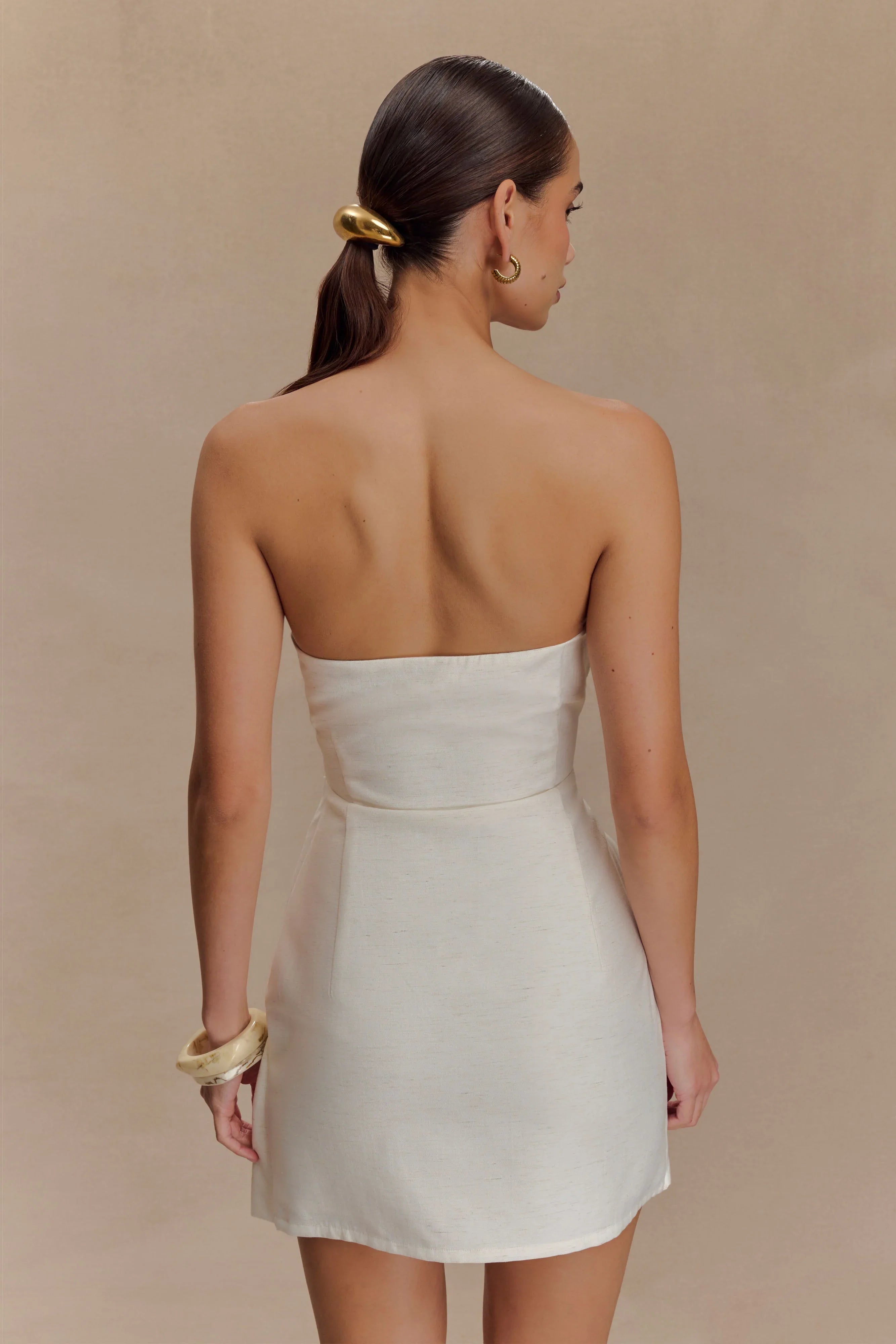 Steph Strapless Linen Mini Dress White