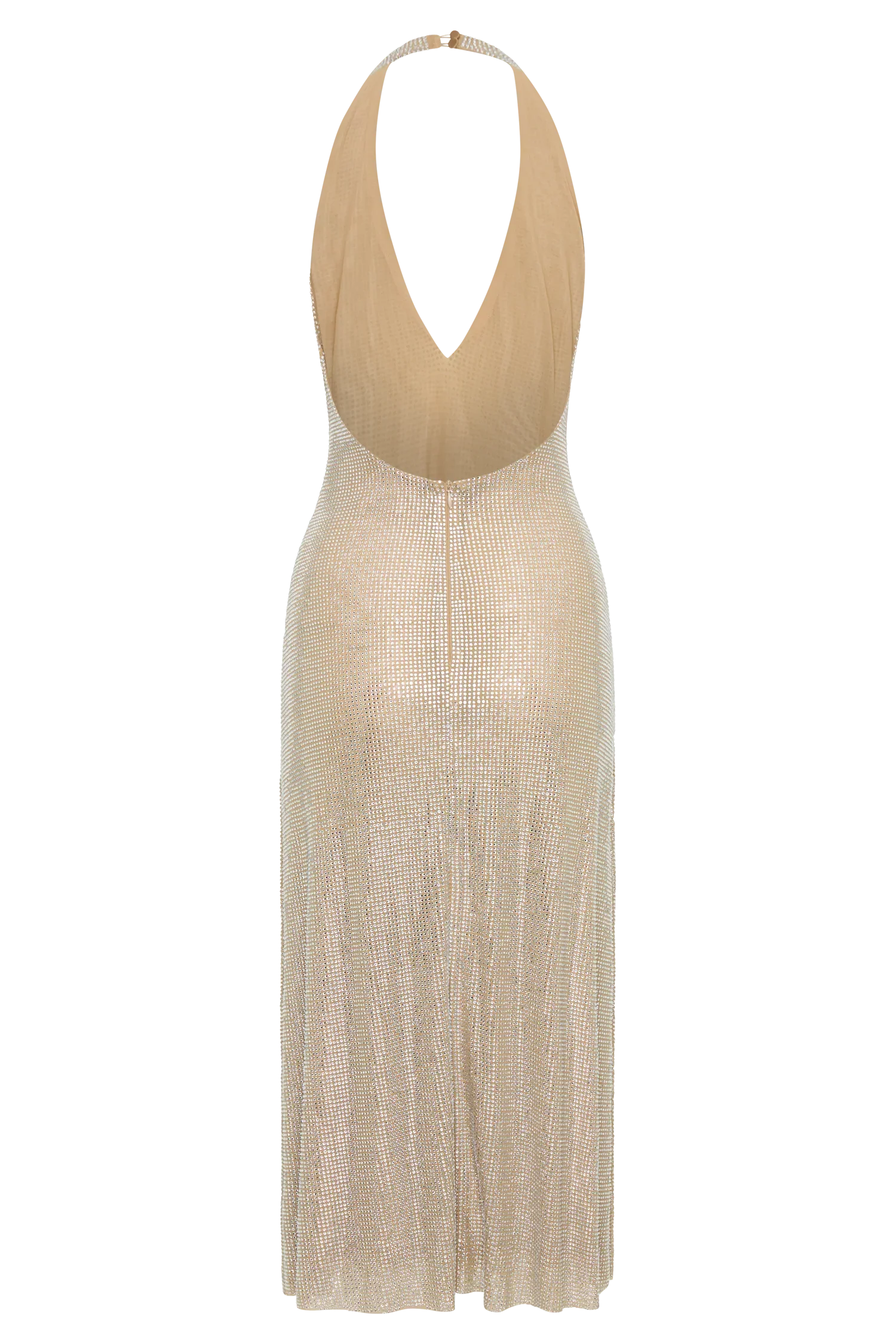 Genie Diamante Halter Midi Dress Nude