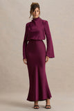 Celina Burgundy Satin High Neck Maxi Dress