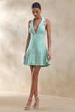 Valetta Sage Plunge Neck Tailored Mini Dress