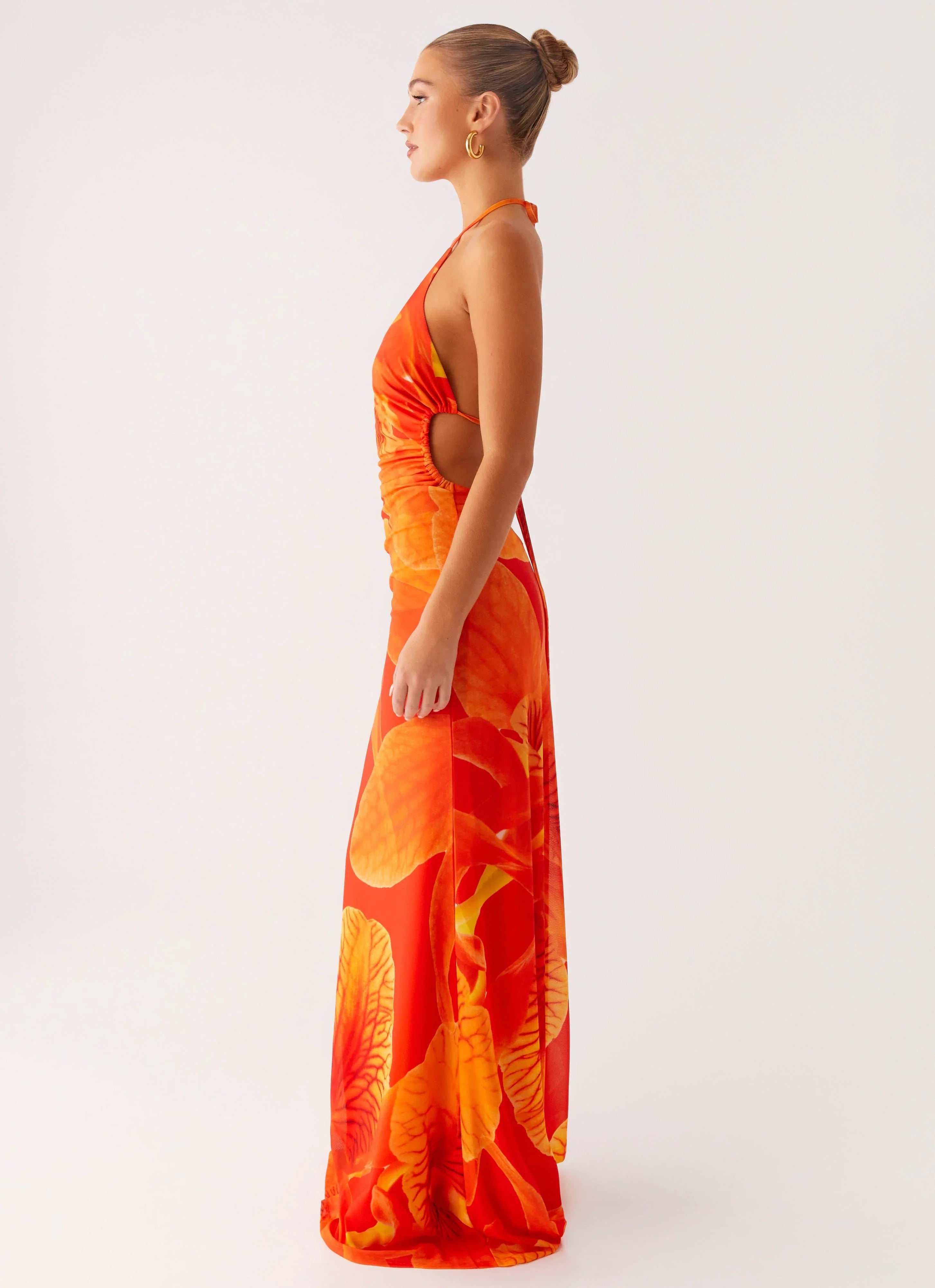 Palawan Mesh Maxi Dress Orange Floral