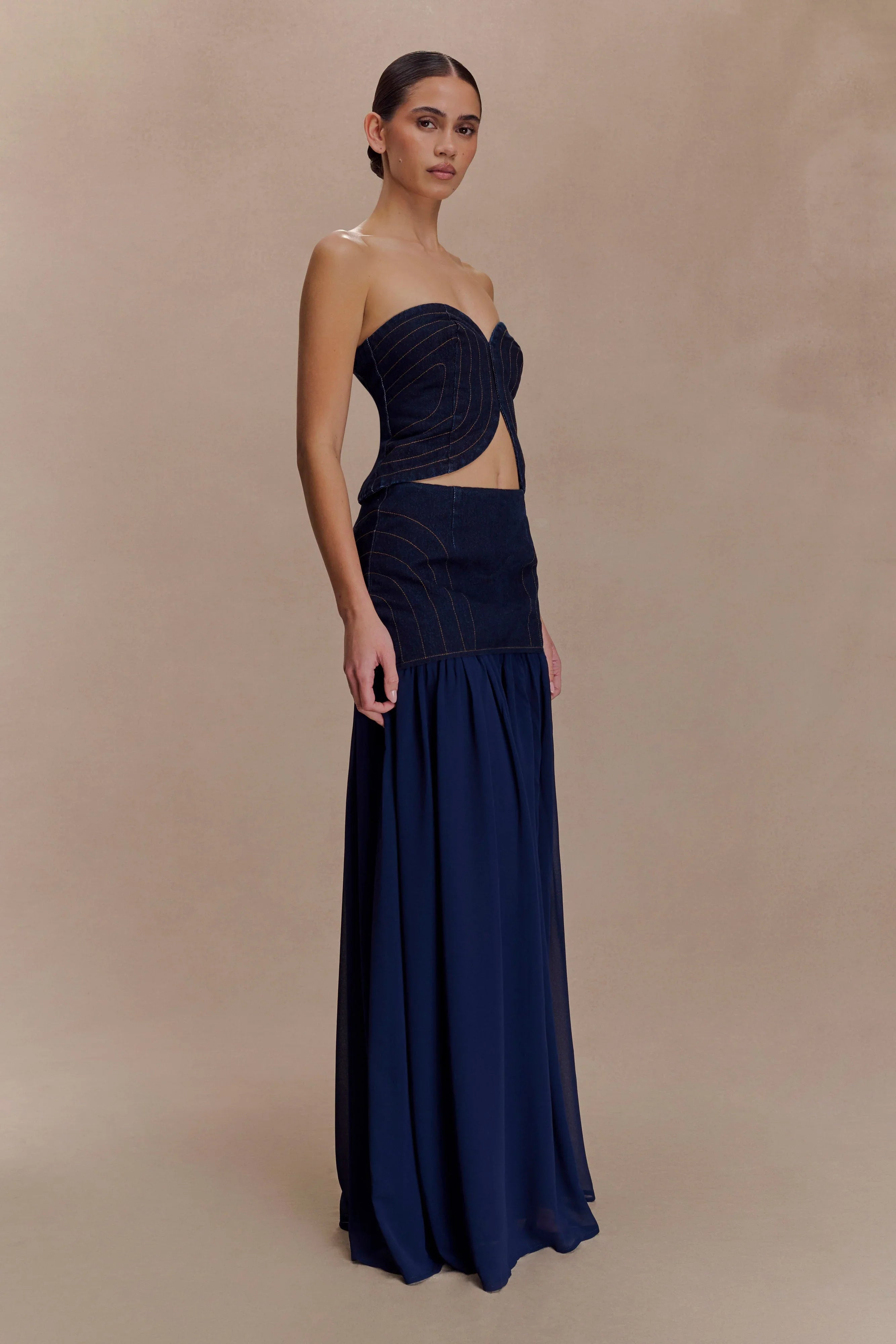 Tully Chiffon Denim Maxi Skirt Indigo Blue