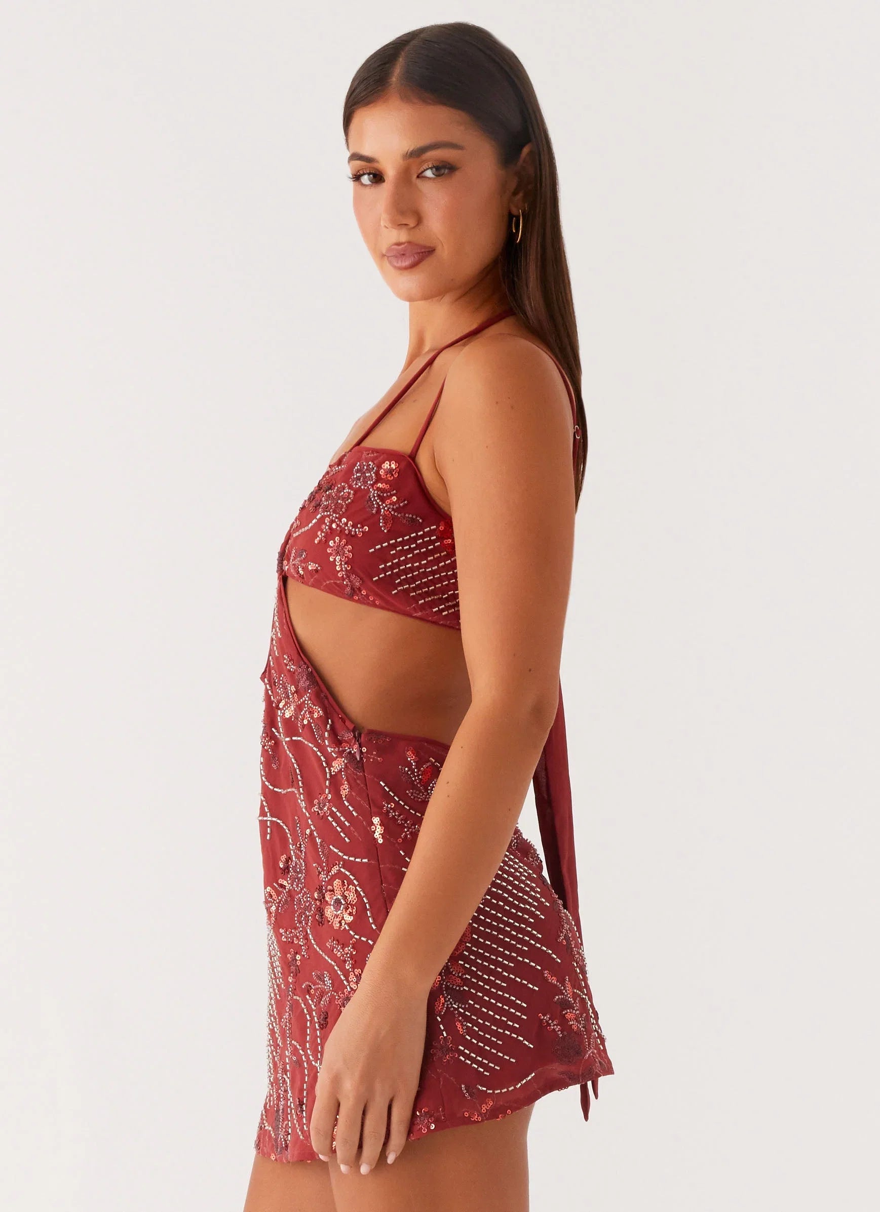 Sahara Nights Beaded Mini Dress Rust