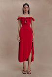 Allegra Off Shoulder Ruffle Midi Dress Ruby
