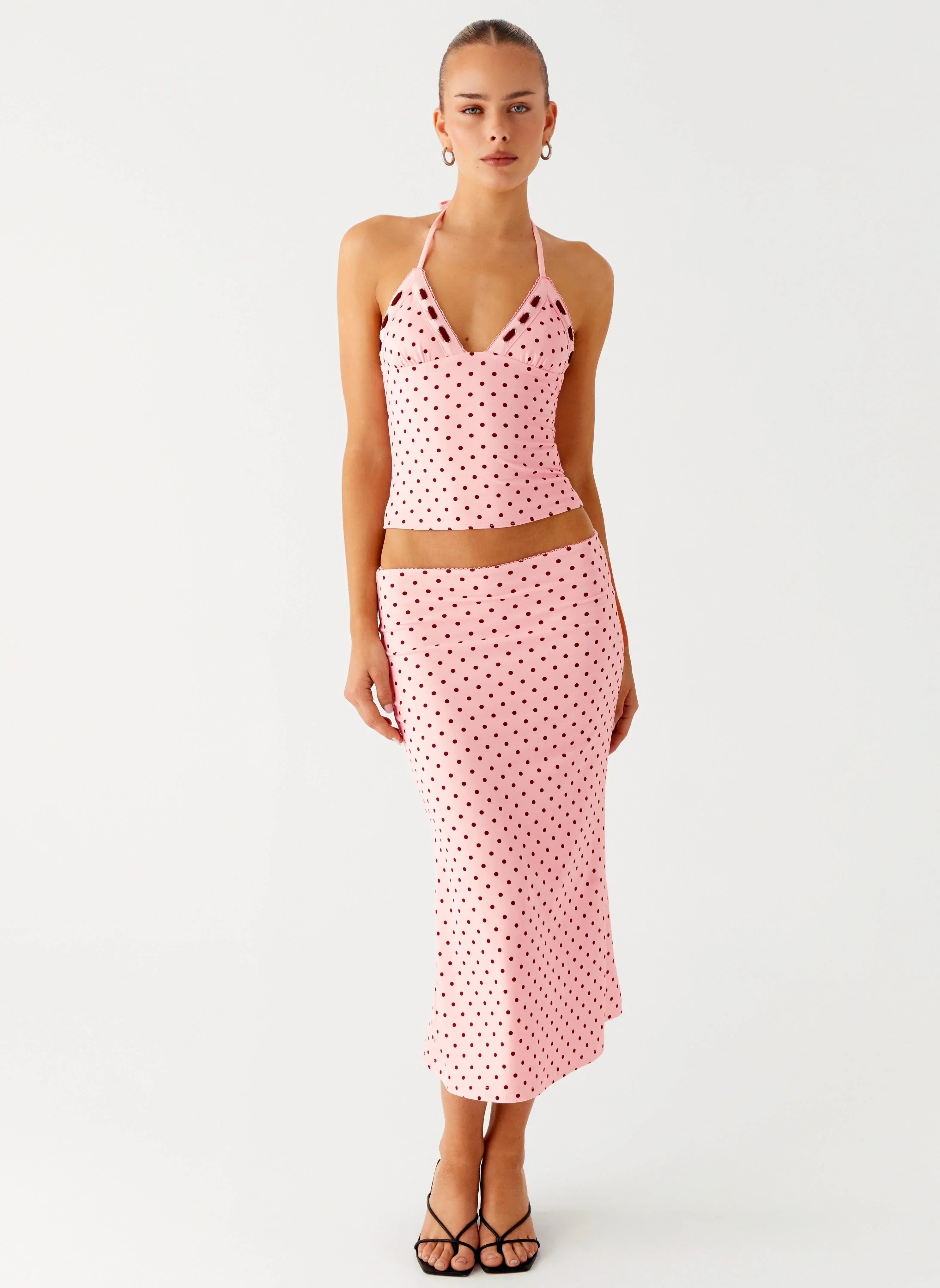 Bahama Low Rise Midi Skirt Strawberry Dot