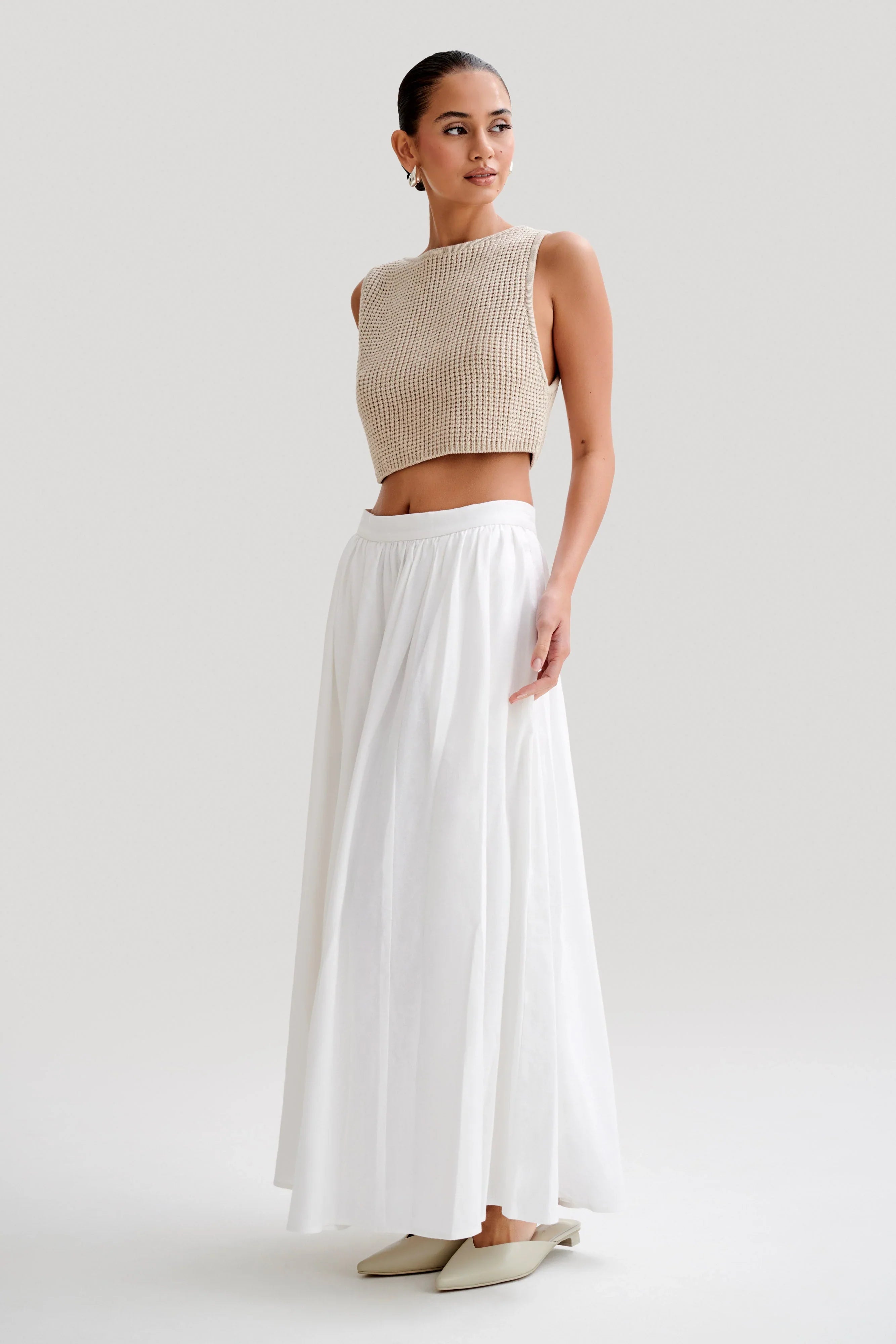 Clarence Linen A Line Maxi Skirt White