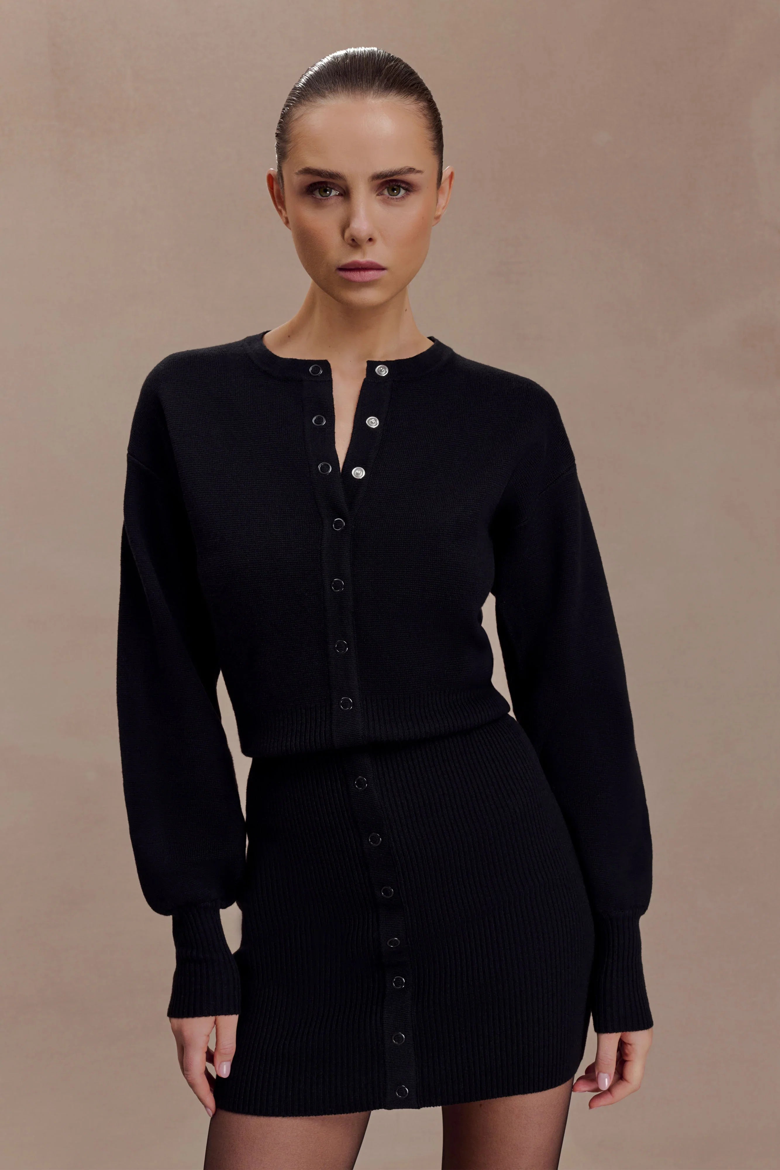Xaden Wool Mix Knit Mini Dress Black