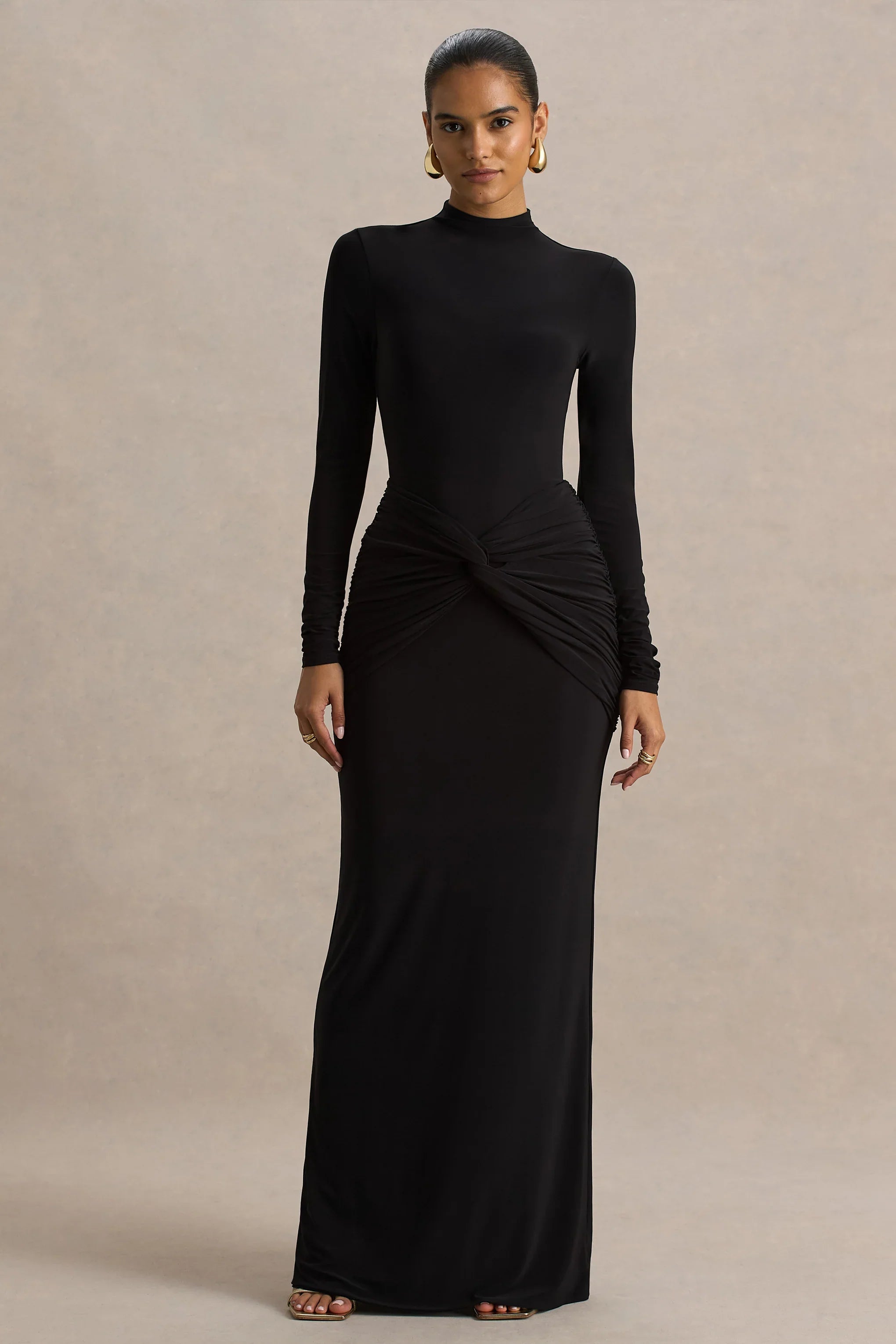 Alula Black High Neck Maxi Dress With Twist Detail