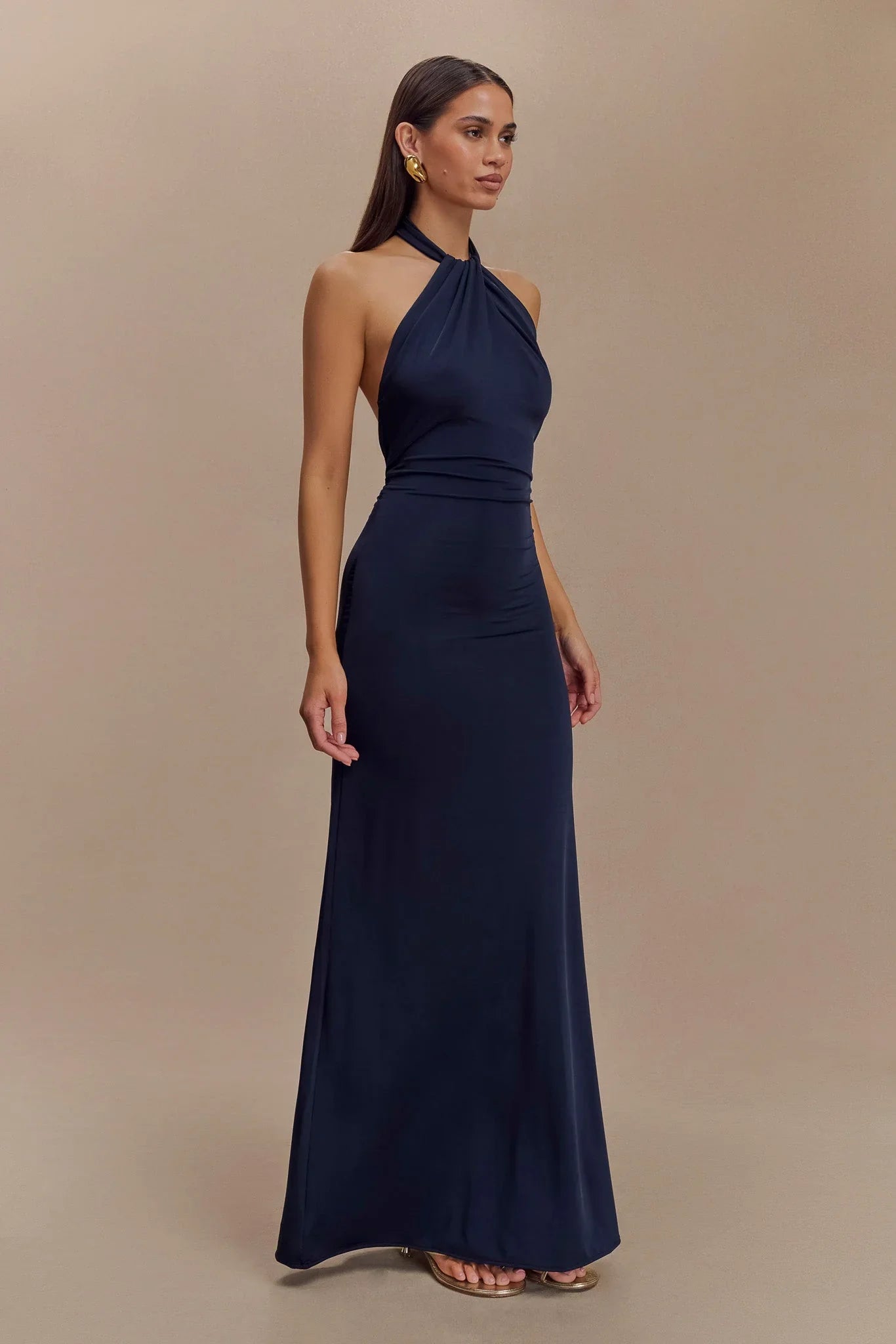 Elyna Slinky Halter Maxi Dress Navy