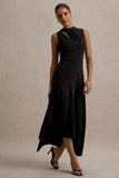 Francesca Black Knotted Midi Dress With Handkerchief Hem