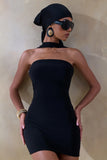 Caresse Black Bandeau Mini Dress With Scarf Detail