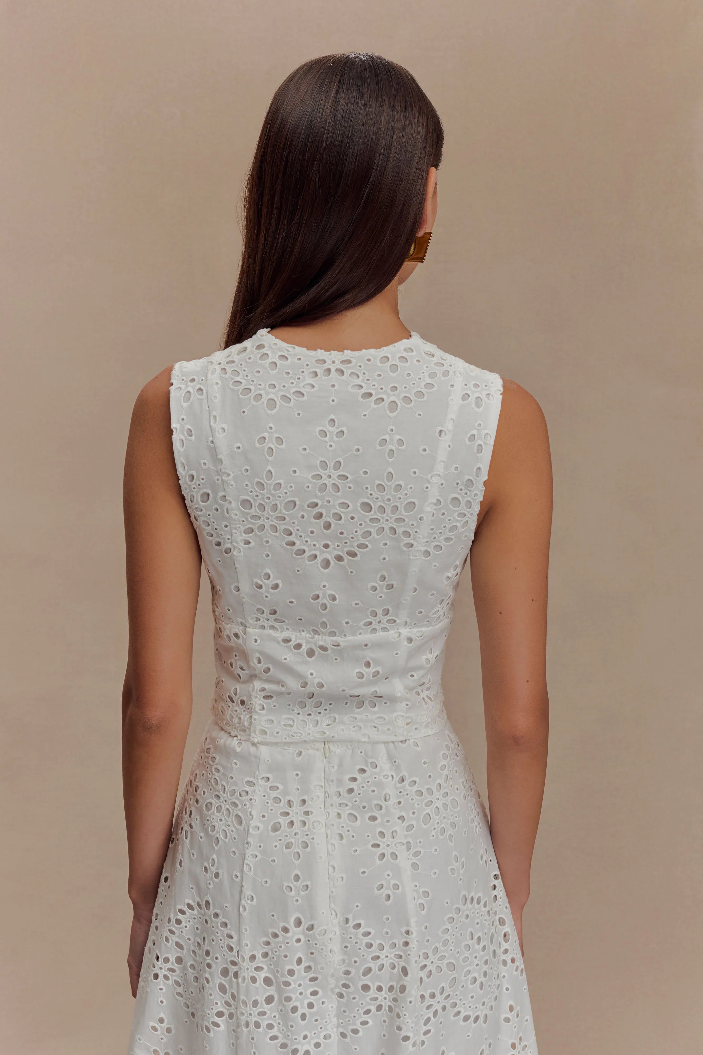 Arla Sleeveless Broderie Top White