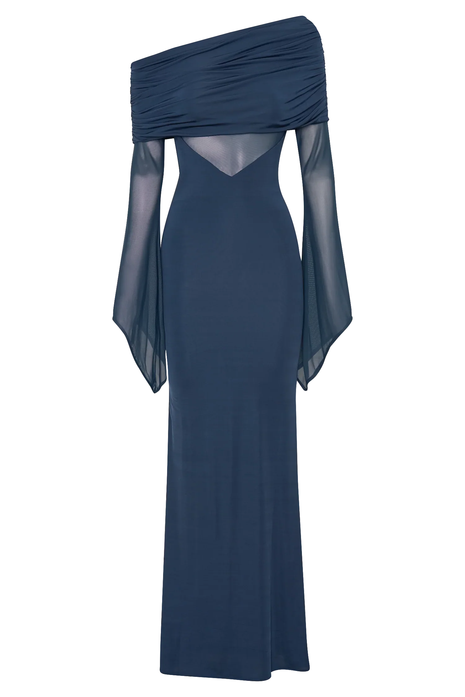 Kaitlin One Shoulder Slinky And Mesh Maxi Dress Midnight Blue