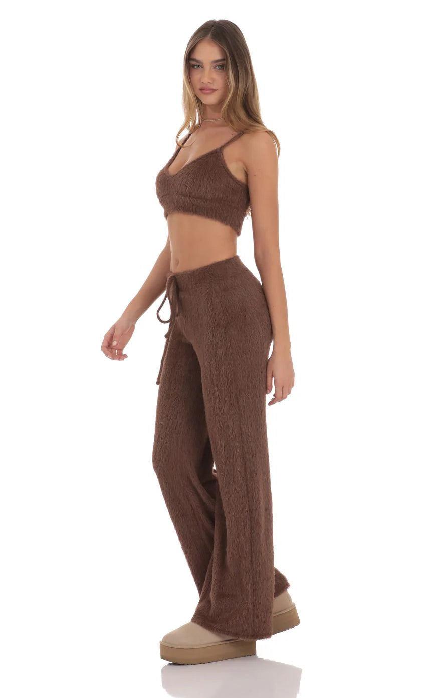 Fuzzy Straight Pants in Brown