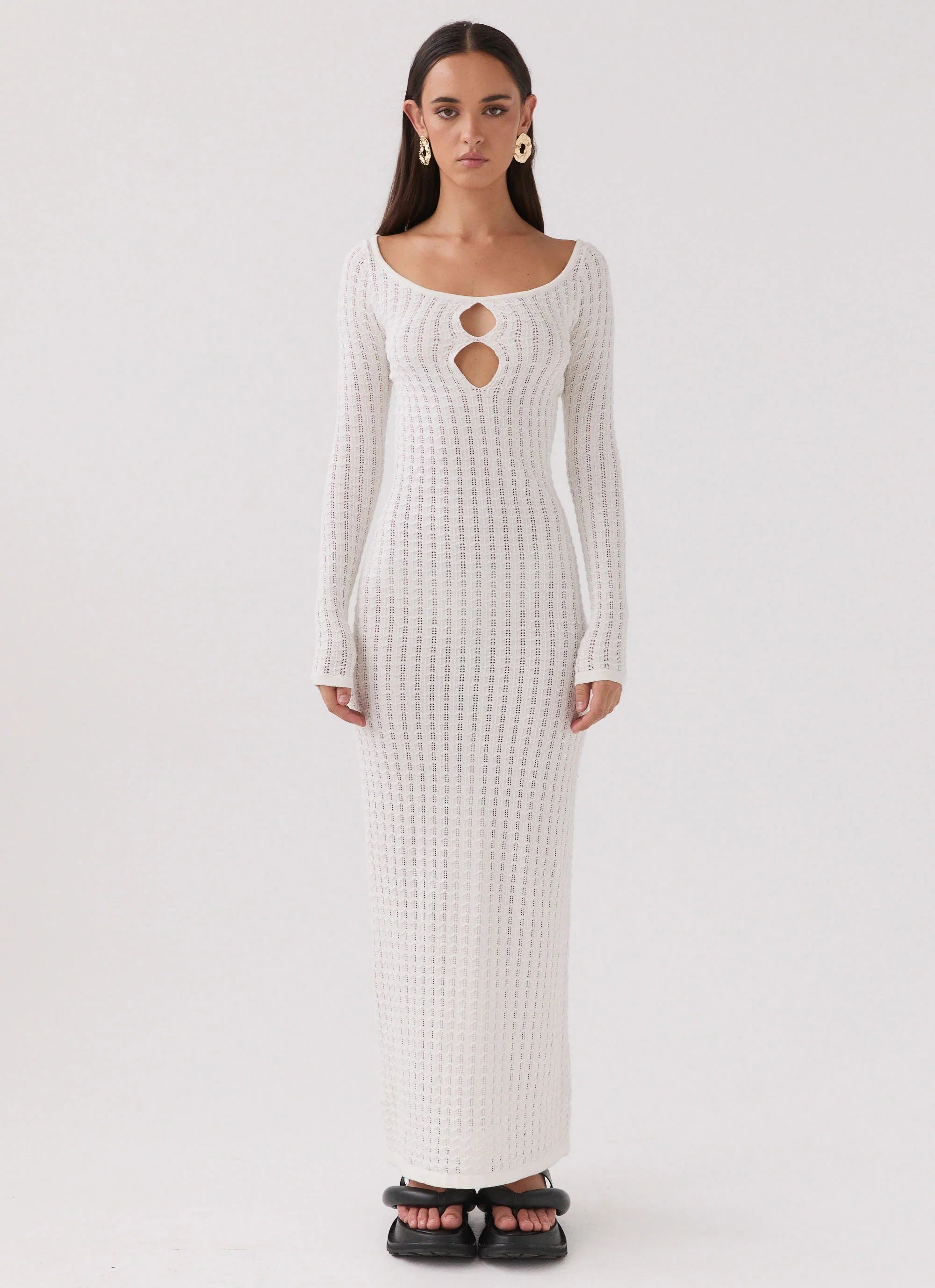 Crystal Cascade Knit Maxi Dress White