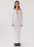 Crystal Cascade Knit Maxi Dress White