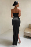 Romancing Black Thigh Split Corset Strapless Maxi Dress