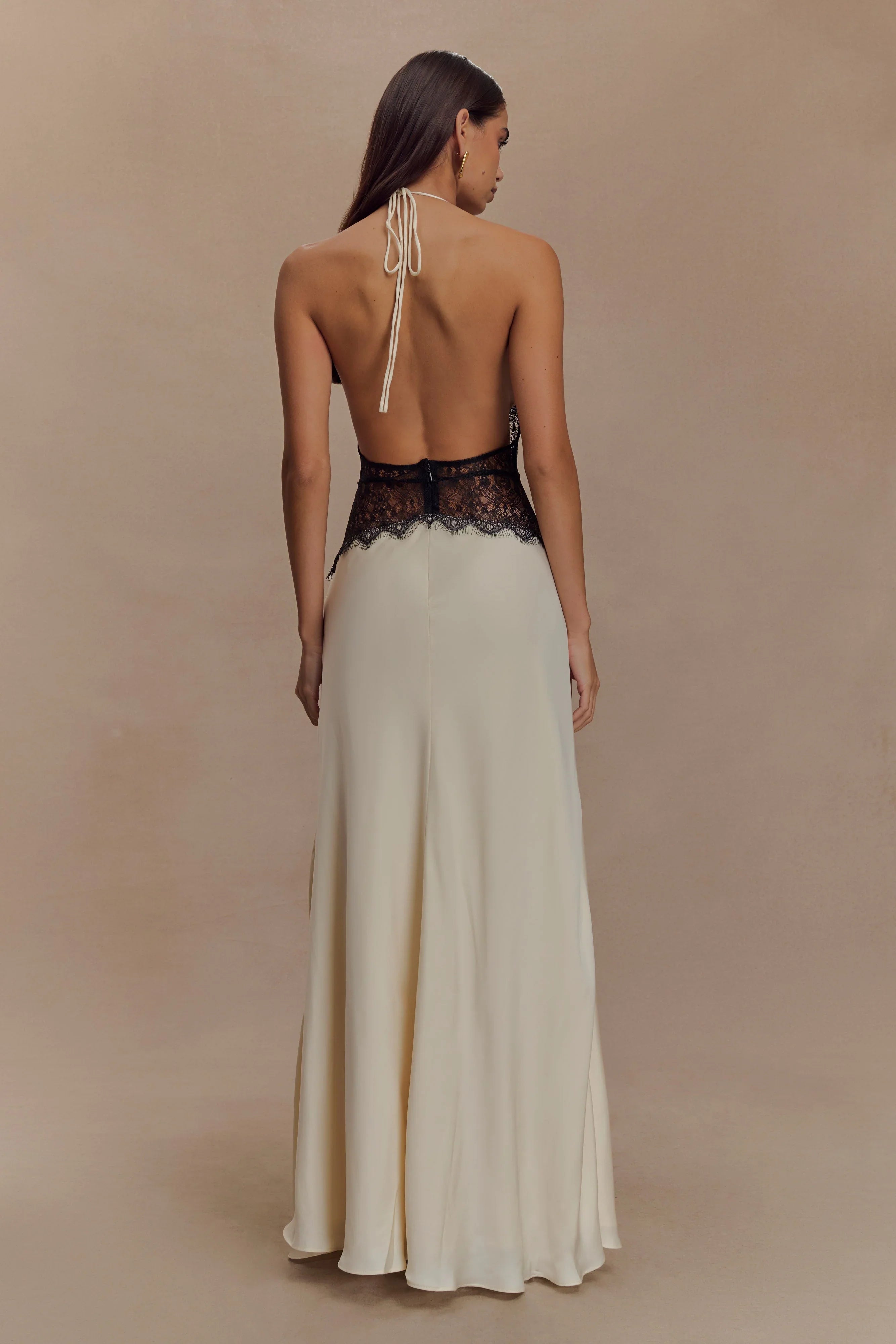 Dinah Lace And Satin Maxi Dress Black Ivory