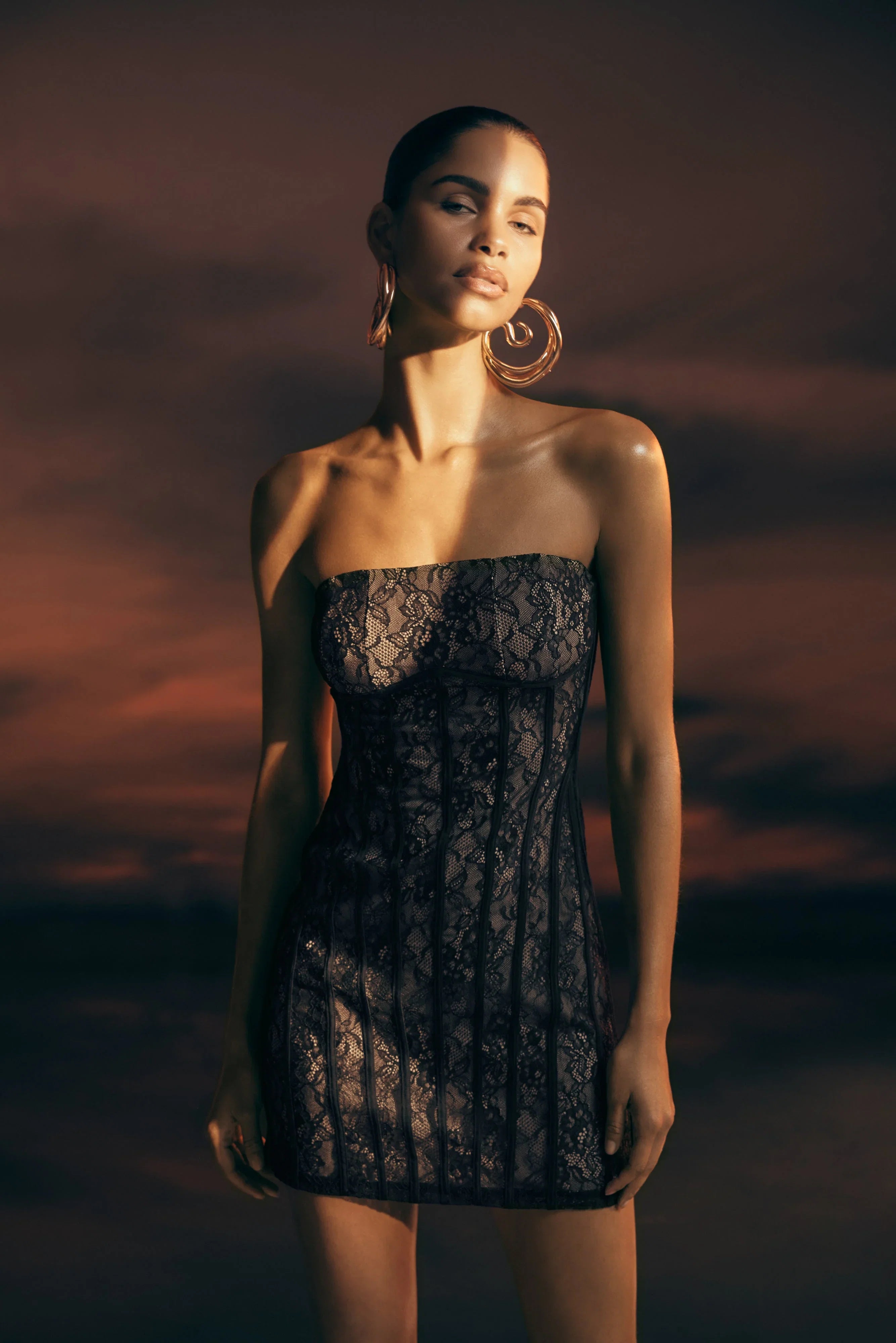 Jeannette Panelled Lace Mini Dress Black