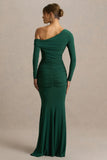 Clover Dark Green Asymmetric Neck Wrapped Maxi Dress With Sash