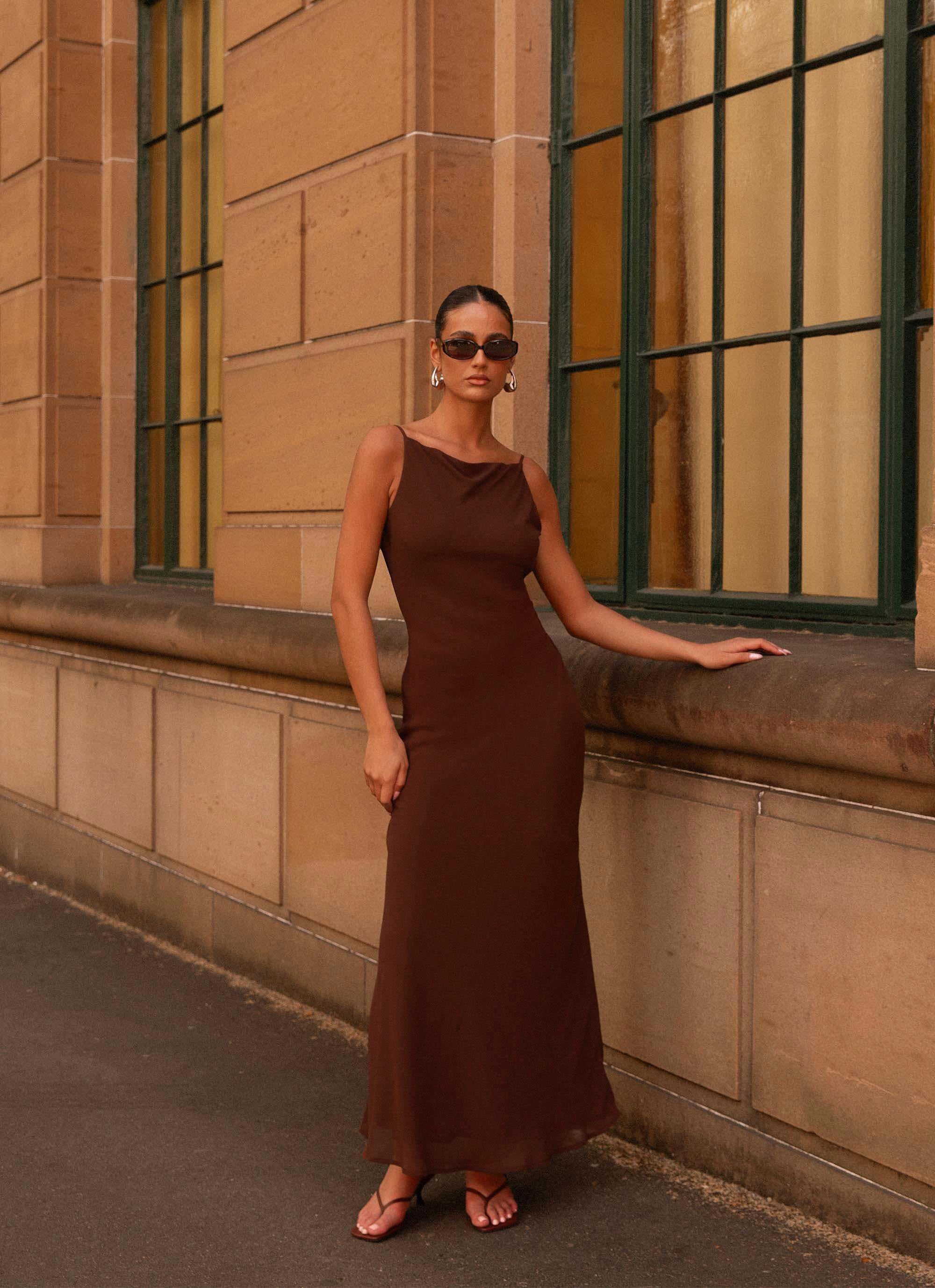 Dove High Neck Maxi Dress Chocolate