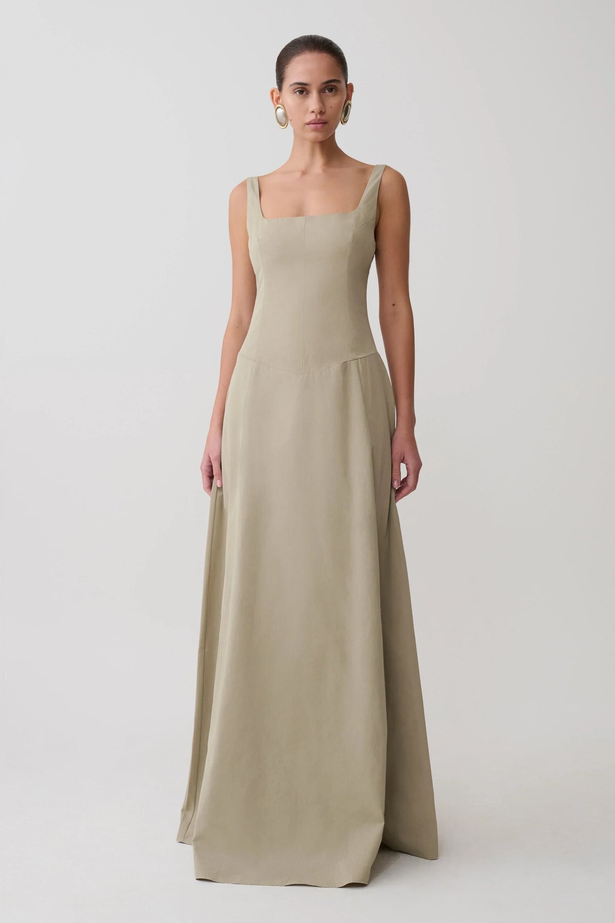 Salma Drop Waist Cotton Maxi Dress Sage