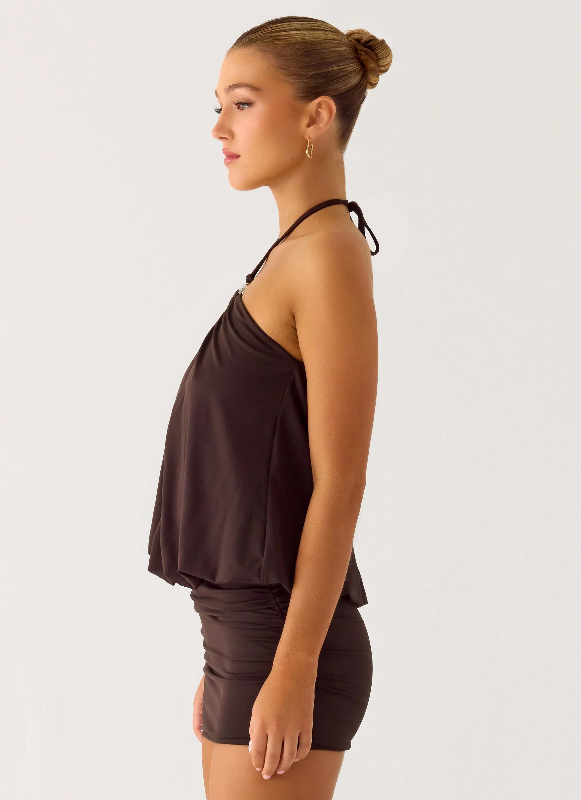 Jisoo Halter Mini Dress Cool Chocolate