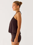 Jisoo Halter Mini Dress Cool Chocolate