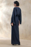 Delphina Navy Satin Maxi Dress With Gathered And Knot Detail
