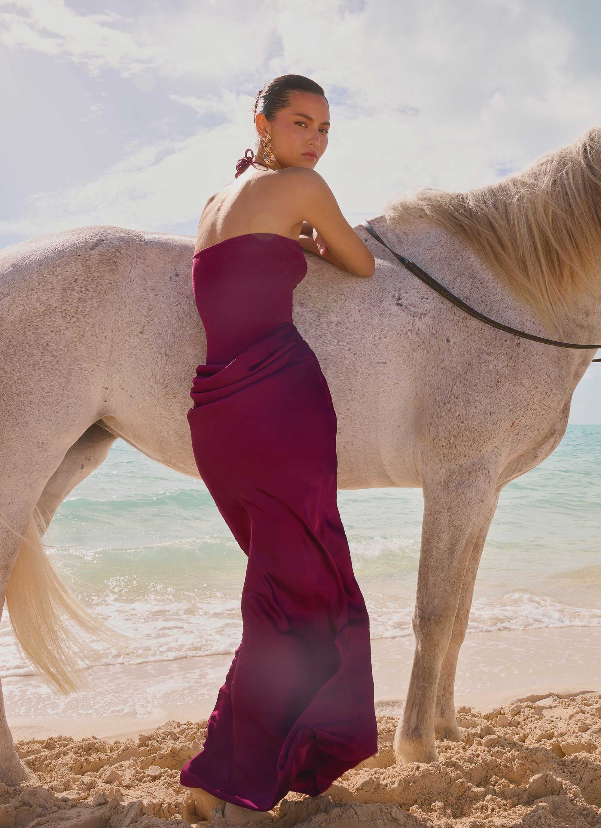 Verner Halter Maxi Dress Plum