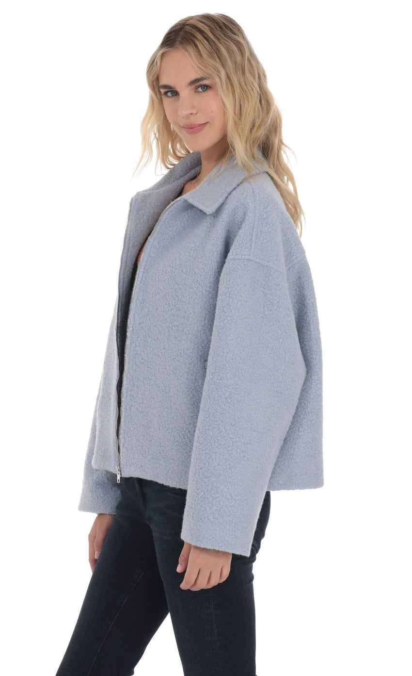 Sherpa Zip Up Jacket in Light Blue