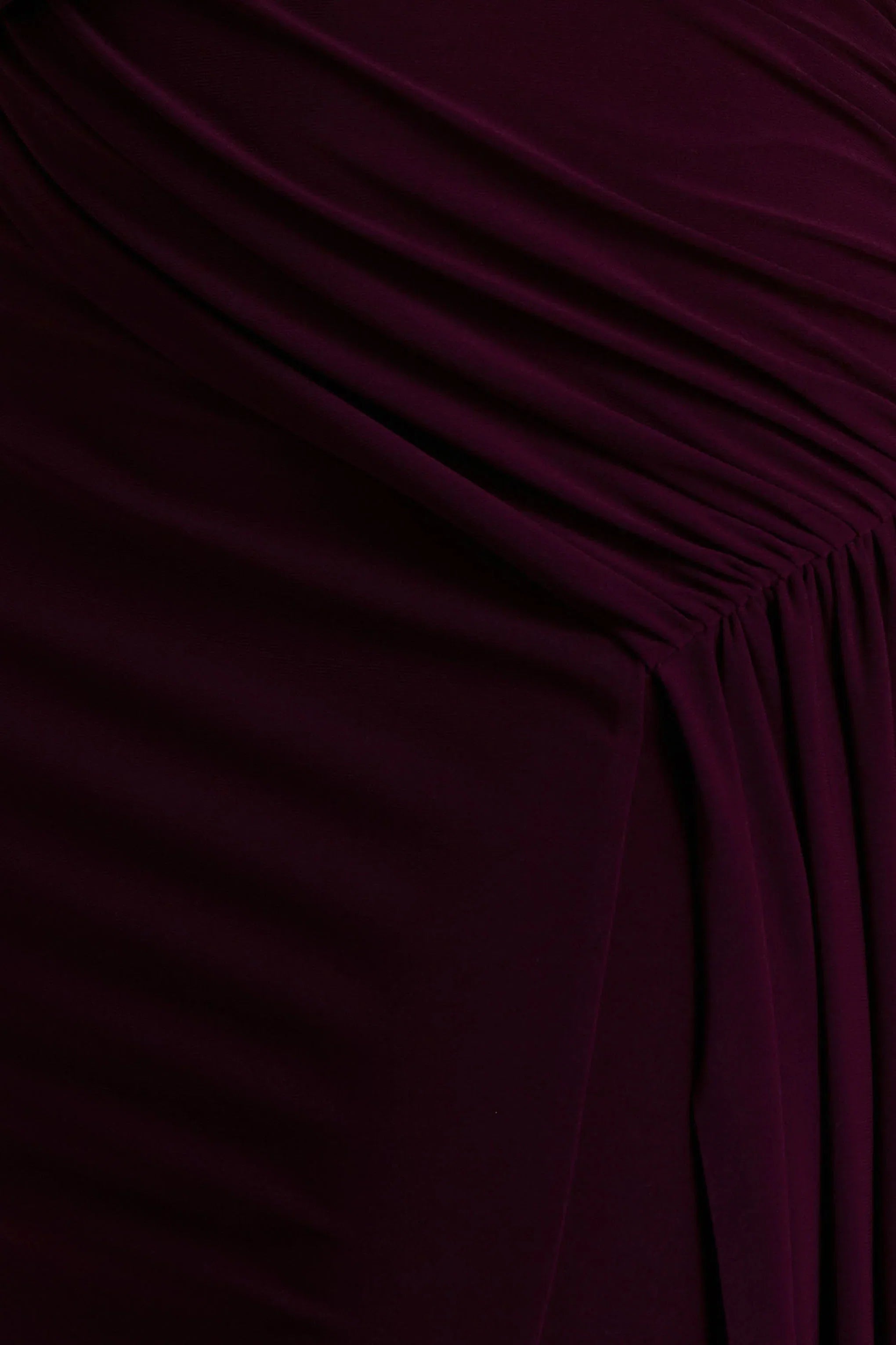 Aurelia Dark Plum High Neck Wrapped Maxi Dress With One Cape Sleeve